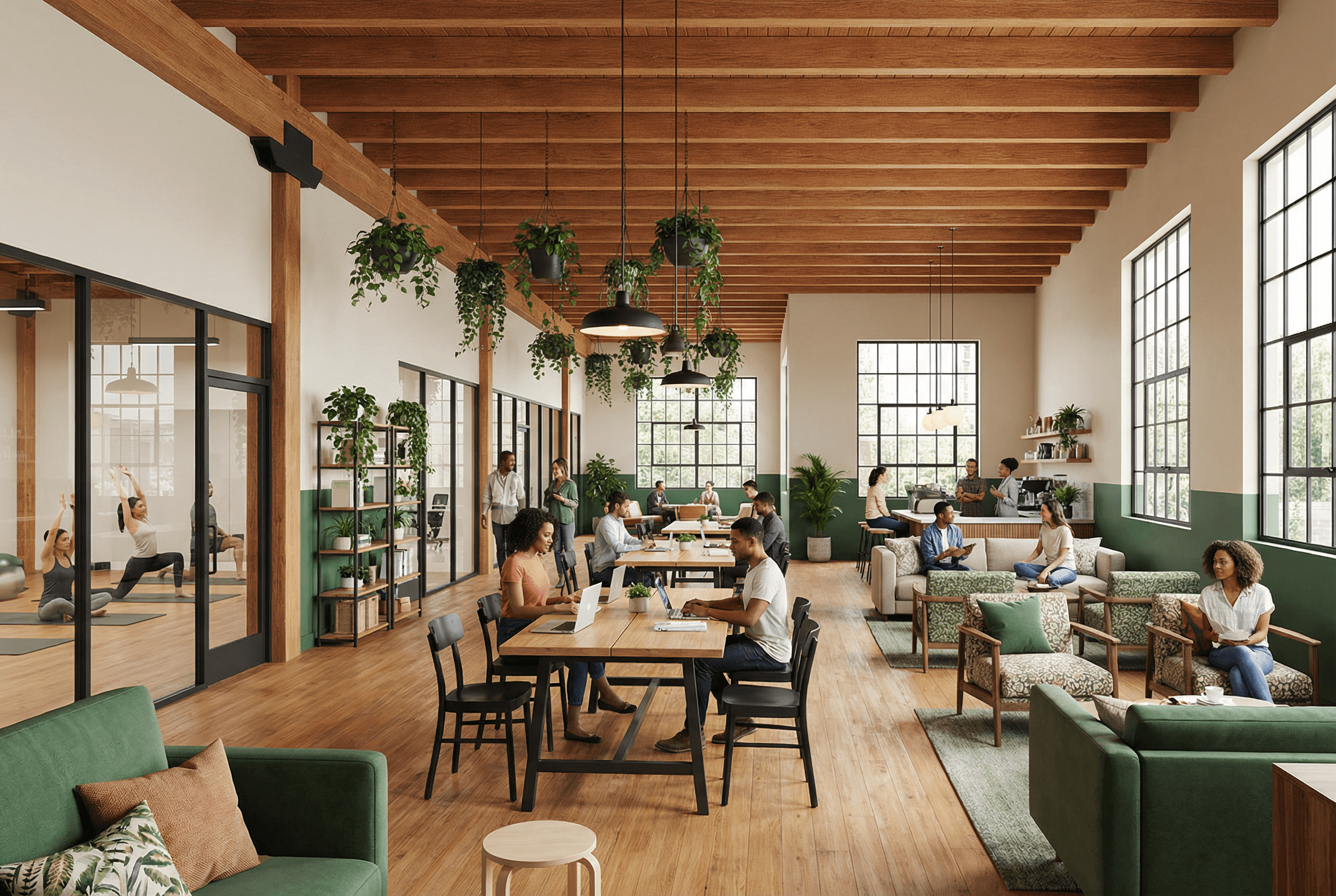 SoleTies Community Hub interior co-working and wellness floor